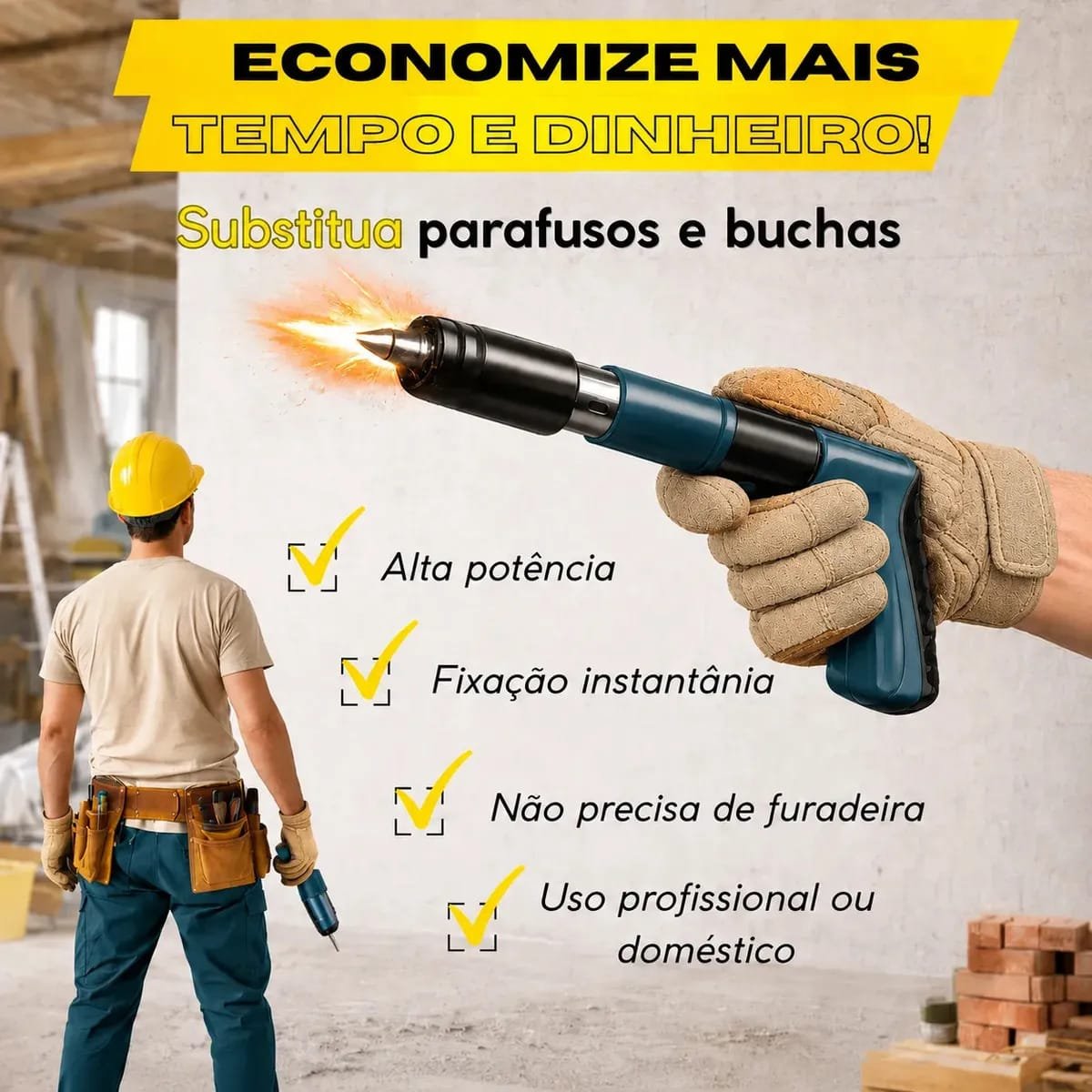 Pistola de fixação em uso